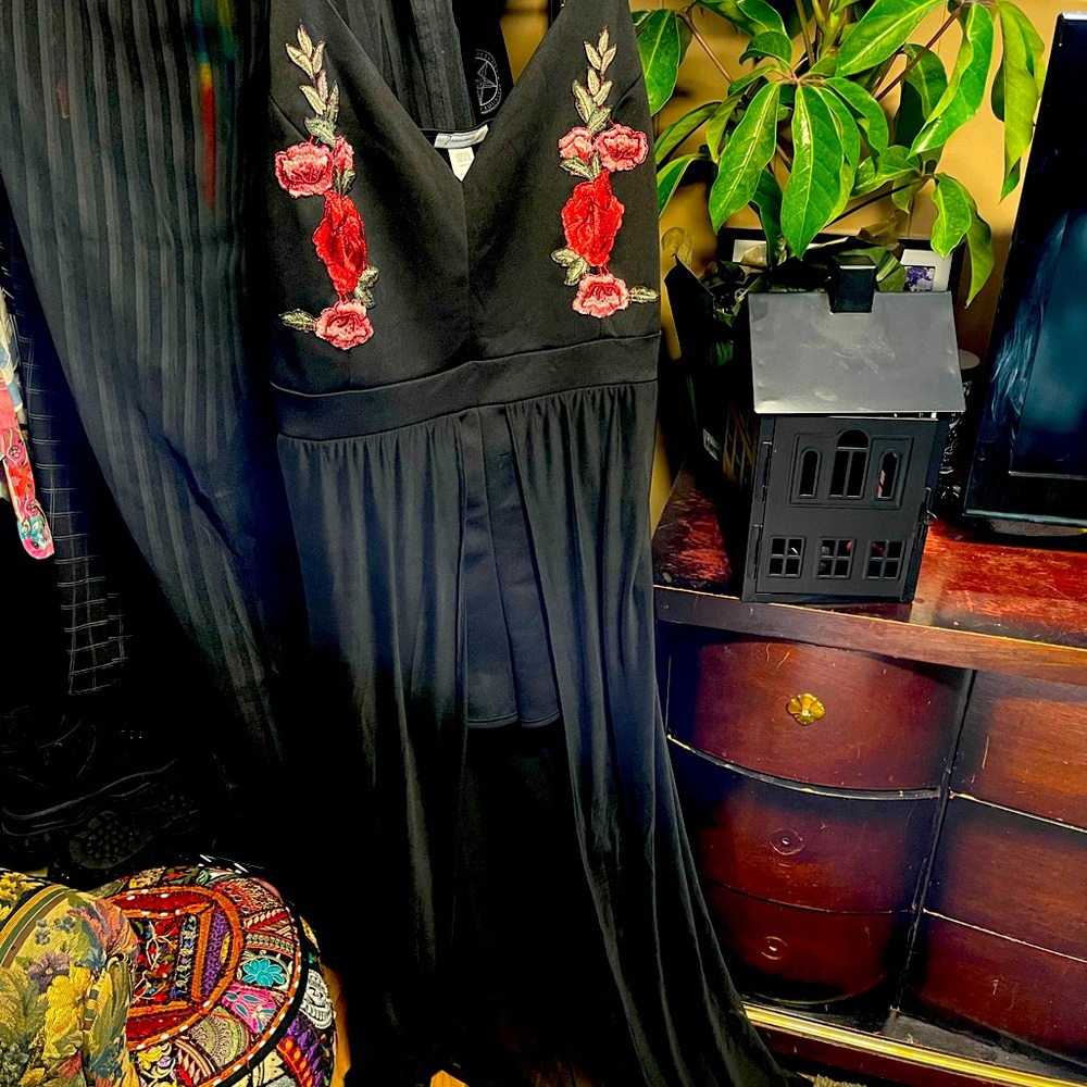 Embroidered Roses Chiffon Duster Romper